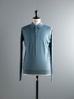 JOHN SMEDLEY | BUXTON Summit Blue コットン長袖ニットポロシャツの商品画像