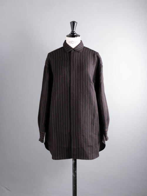 HONNETE | WIDE CUFFED LONG SHIRTS Stripe ウールリネンロングシャツの商品画像