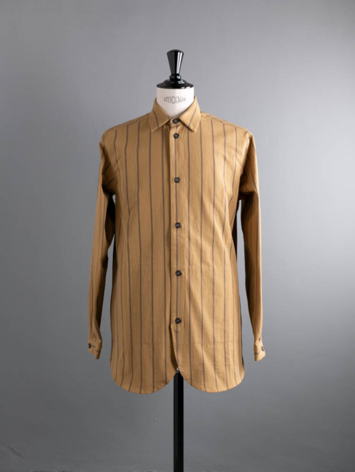FRANK LEDER | STRIPED COTTON SHIRT JACKET WITH SIDE POCKET 55:Yellow ストライプドコットンサイドポケット付きシャツジャケットの商品画像