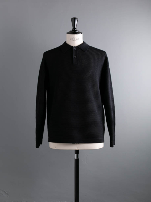 BATONER | BN-22SM-035 THE SUMMER KNIT POLO LONG SLEEVE Black 長袖サマーニットポロシャツの商品画像