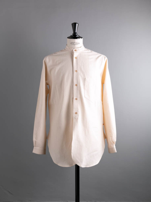 60's VINTAGE BEDSHEET OLD STYLE STAND COLLAR SHIRT 80:Natural