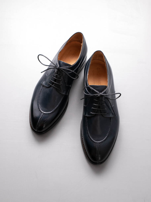 HAND SEWN WELTED DEAD STOCK INCAS BABY CALF U-TIP DERBY SHOES Navy