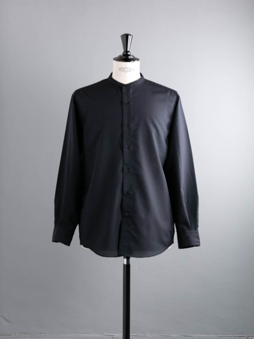 BATONER | BN-23SM-024 SUMMER WOOL BAND COLLAR SHIRT Black サマーウールバンドカラーシャツの商品画像