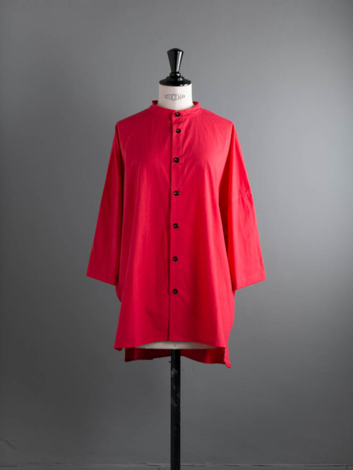 YARMO | OVERSIZED HSLF SLEEVE SHIRT CAMBRIC COTTON Pink Grapefruit コットンオーバーシャツ