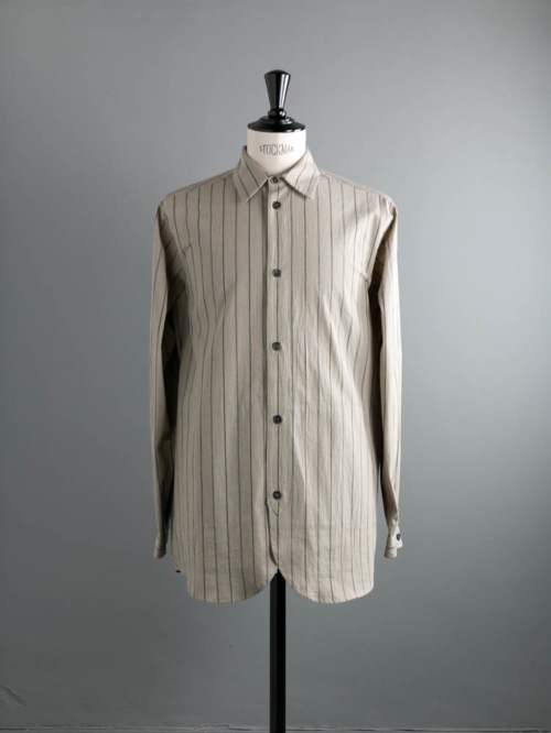 FRANK LEDER | WASHED STRIPED COTTON/LINEN SIDE POCKET SHIRT 83:Beige ストライプコットンリネンサイドポケット付きシャツの商品画像