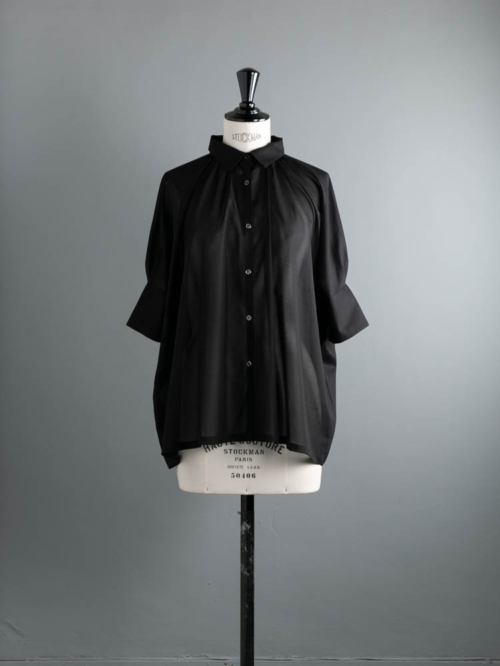 HONNETE | H/SLV GATHER SHIRT 100S BOILED COTTON Black コットンボイルギャザー半袖シャツの商品画像