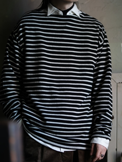 BATONER | BN-21FM-020 PILE WOOL BASQUE SHIRT Black×White パイルウールバスクシャツニットの商品画像