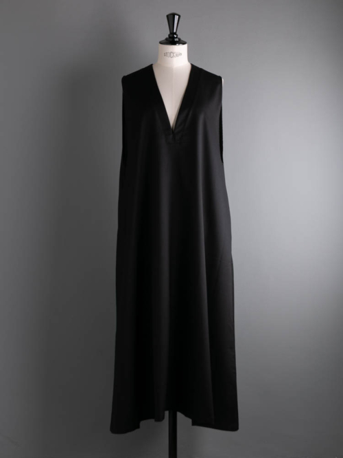 HONNETE | SLEEVELESS V WIDE DRESS Black ウールノースリーブVネックワンピースの商品画像