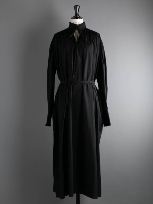 POSTELEGANT | FINE COTTON GATHERED DRESS Black 100双スビンコットンギャザードワンピース