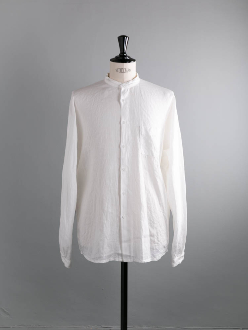 AULICO | NO COLLOR SHIRT White リネンシームレスノーカラーシャツ