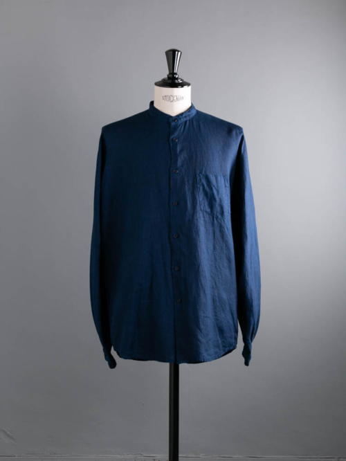 AULICO | NO COLLOR SHIRT Navy リネンシームレスノーカラーシャツ