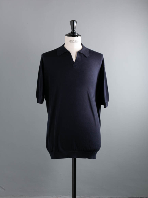 JOHN SMEDLEY | NOAH Navy コットン半袖スキッパーポロシャツの商品画像