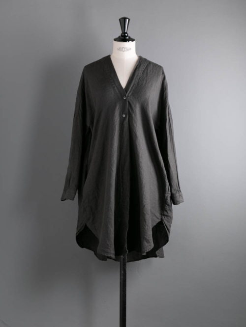 HONNETE | V LONG SHIRTS CARDY Arabic Grey リネンVネックロングシャツの商品画像