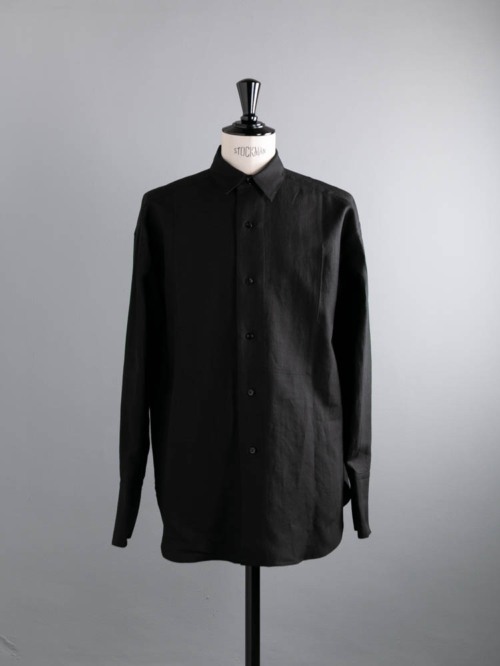 POSTELEGANT | LINEN CLASSIC SHIRT Black 高密度リネンクラシックシャツの商品画像
