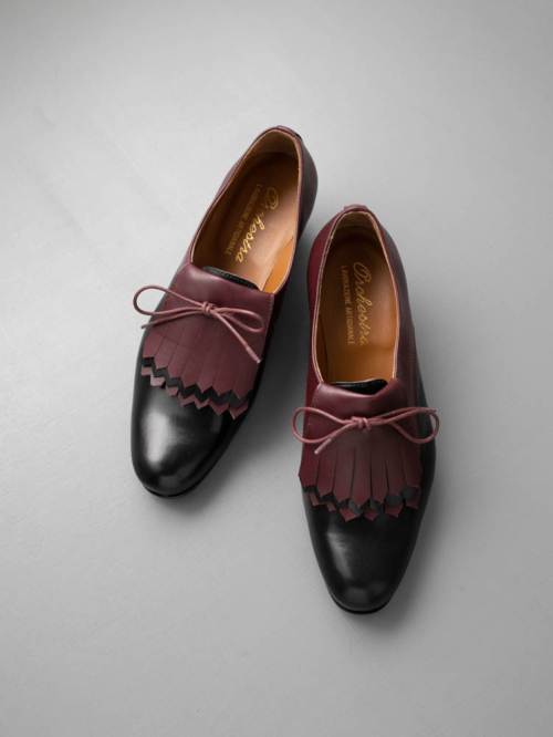 Orchestra × イタリア工房製品 | PLAIN TOE DERBY KILTIE SHOES Black x Bordeaux キルトタン付きプレーントゥダービーシューズの商品画像