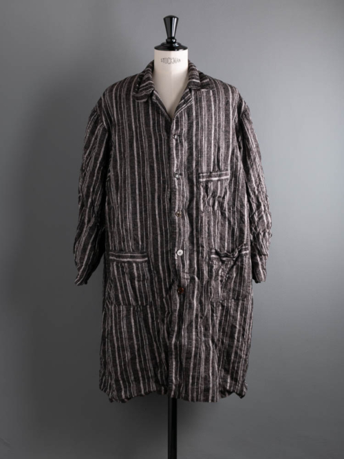 The crooked Tailor | 【在庫あり】STRIPE – WORK COAT 1900’s Brown Beige 総手縫いロングワークコートの商品画像