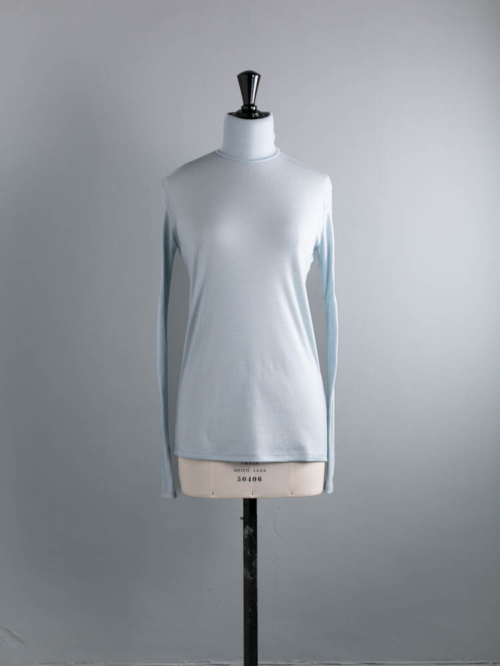 FINE WOOL CIRCULAR RIB HIGH NECK Ice Blue