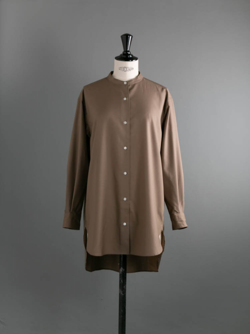 BATONER | BN-24FL-007 CLEAN WOOL BAND COLLAR TUNIC SHIRT Beige ウールバンドカラーチュニックシャツの商品画像