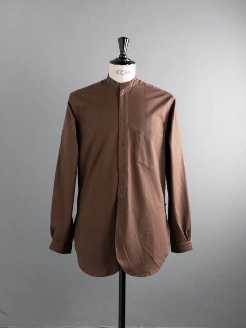 60’s VINTAGE BEDSHEET OLD STYLE STAND COLLAR SHIRT 85:Brown