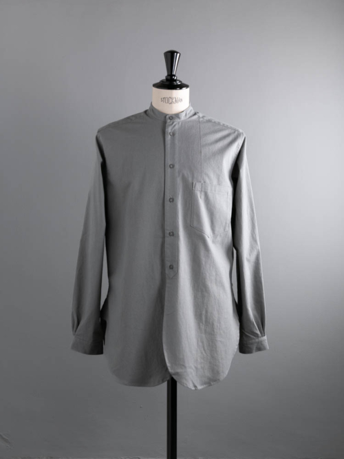 60’s VINTAGE BEDSHEET OLD STYLE STAND COLLAR SHIRT 92:Lt Grey