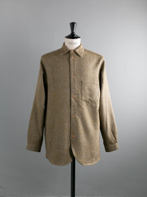 FRANK LEDER | GREEN WOOL SILK SHIRT 48:Olive グリーンウールシルクオールドスタイルシャツ