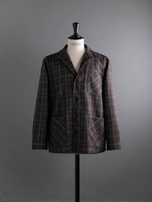 Aquellos Ojos Verdes BISHU | CLASSIC OPEN COLLAR JACKET LOOP CHECK FLANNEL Melange Brown ループチェックフランネルクラシックオープンカラージャケット