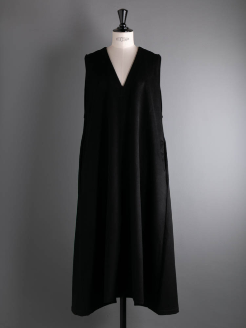 HONNETE | SLEEVELESS V WIDE DRESS Black Vネックワイドドレスの商品画像